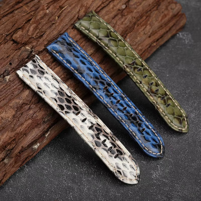 Handmade Leather Watchband 20 22 24 26MM Green Bule White Snakeskin Men'S Vintage Bracelet Men Watch Bracelet Vintage Style