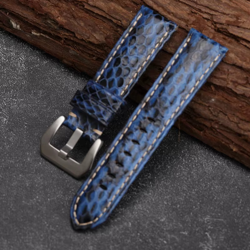 Handmade Leather Watchband 20 22 24 26MM Green Bule White Snakeskin Men'S Vintage Bracelet Men Watch Bracelet Vintage Style