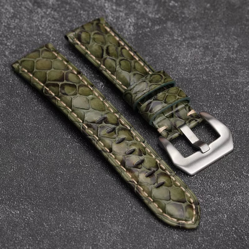 Handmade Leather Watchband 20 22 24 26MM Green Bule White Snakeskin Men'S Vintage Bracelet Men Watch Bracelet Vintage Style