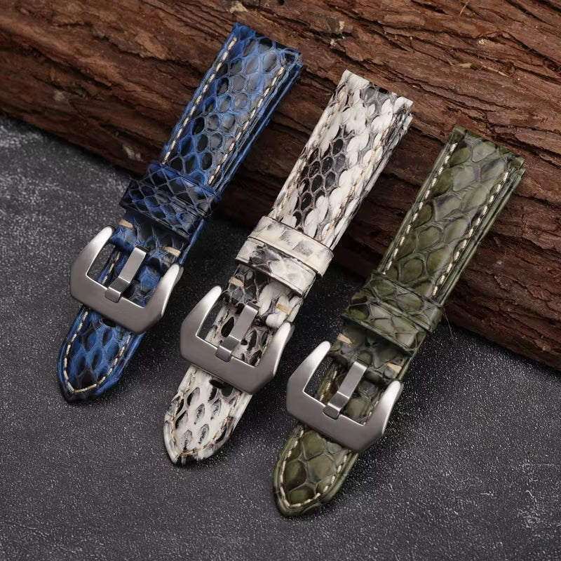 Handmade Leather Watchband 20 22 24 26MM Green Bule White Snakeskin Men'S Vintage Bracelet Men Watch Bracelet Vintage Style