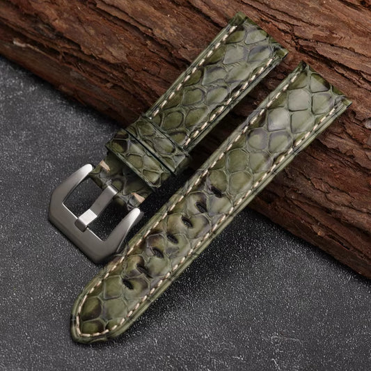 Handmade Leather Watchband 20 22 24 26MM Green Bule White Snakeskin Men'S Vintage Bracelet Men Watch Bracelet Vintage Style